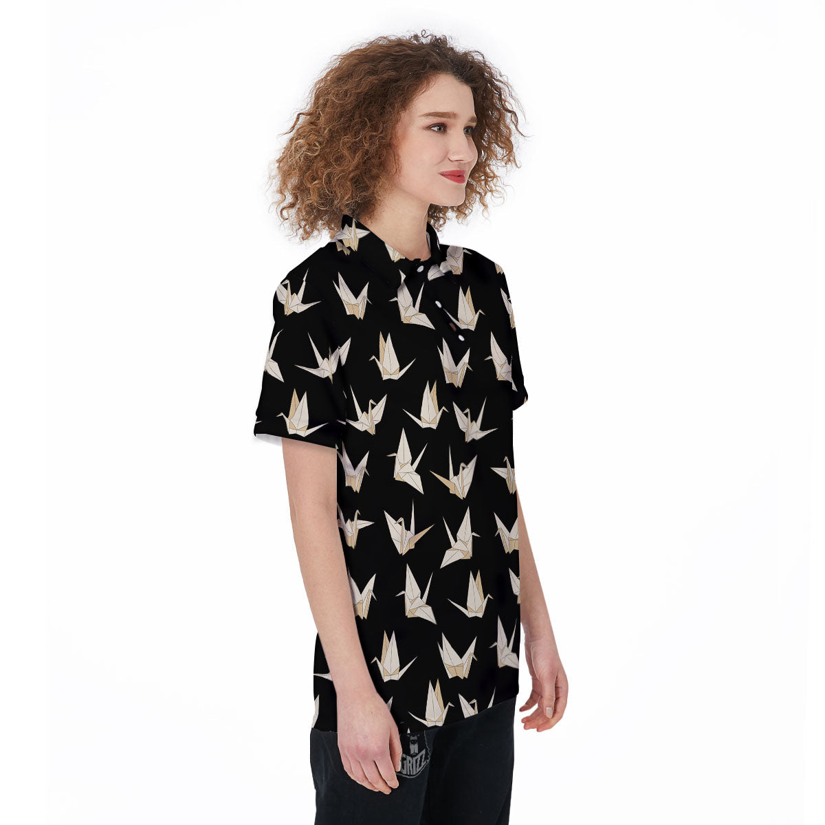 Origami White And Black Print Pattern Women's Golf Shirts-grizzshop