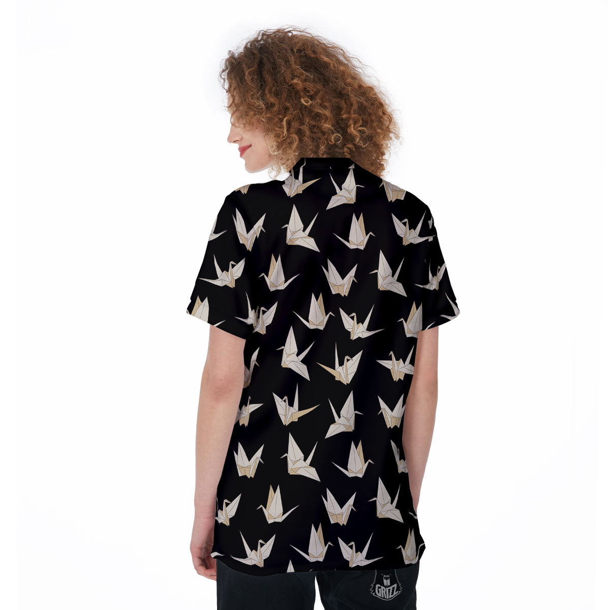 Origami White And Black Print Pattern Women's Golf Shirts-grizzshop