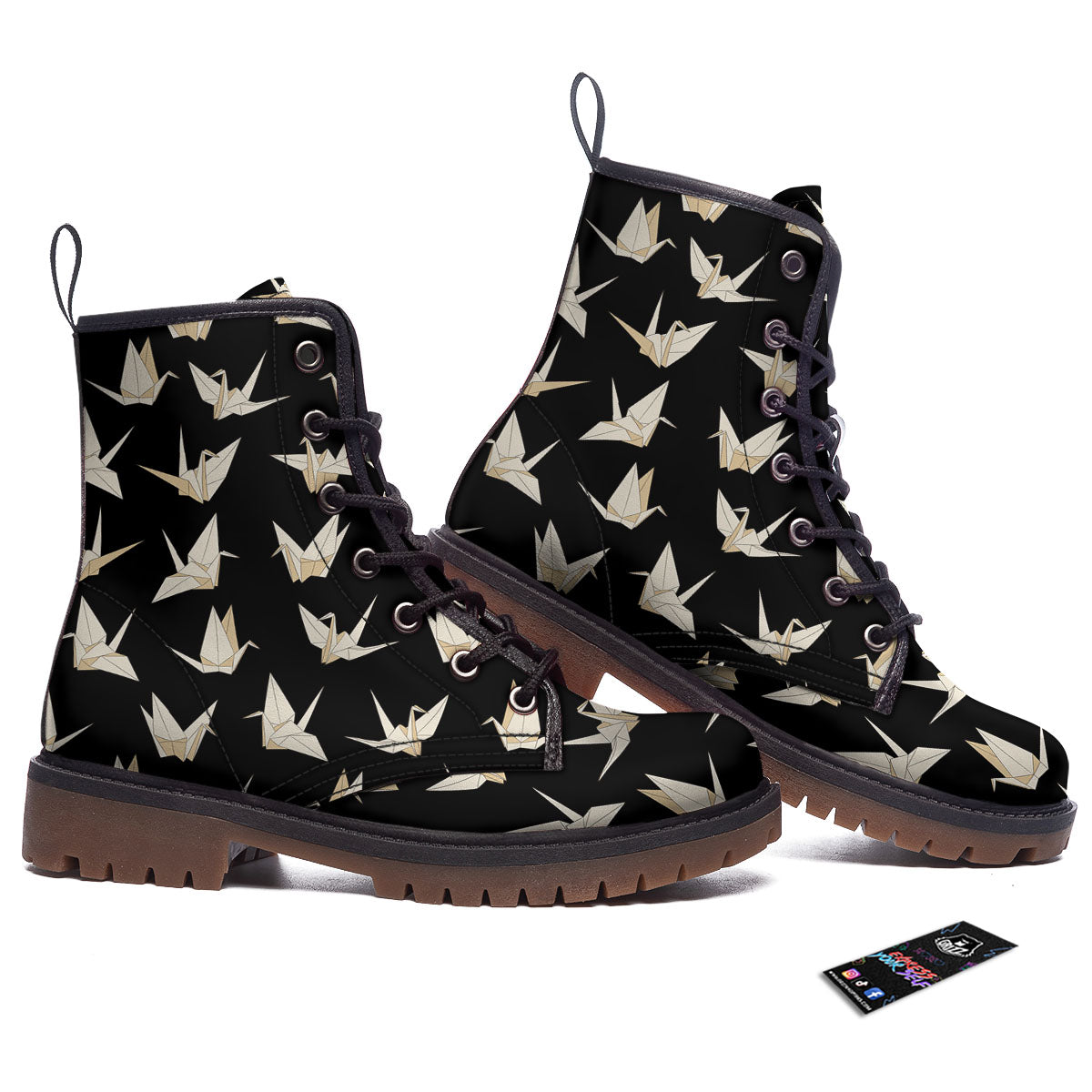 Origami White And Black Print Pattern Work Boots-grizzshop