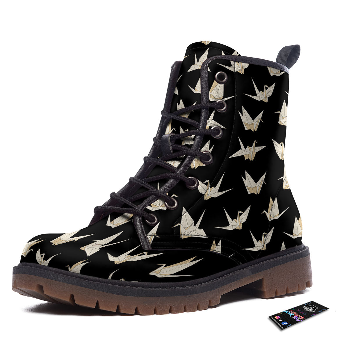 Origami White And Black Print Pattern Work Boots-grizzshop