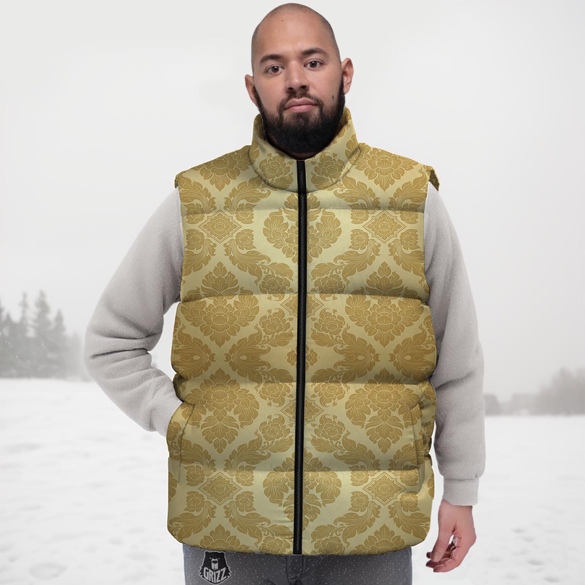 Ornament Thai Print Pattern Down Vest-grizzshop