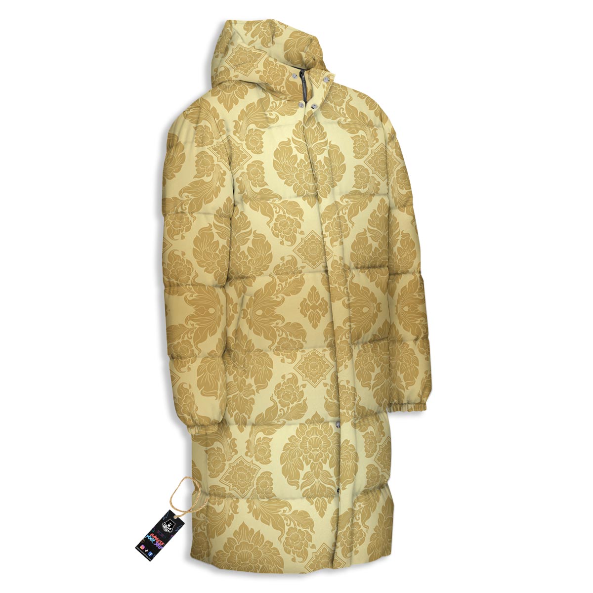 Ornament Thai Print Pattern Long Down Jacket-grizzshop