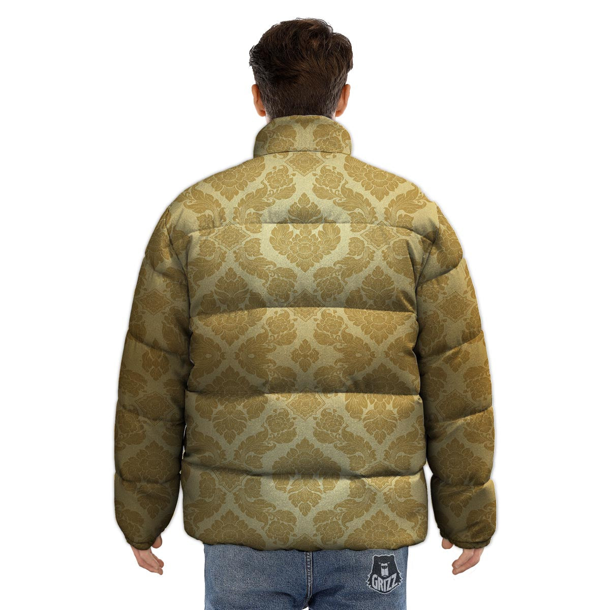Ornament Thai Print Pattern Puffer Jacket-grizzshop