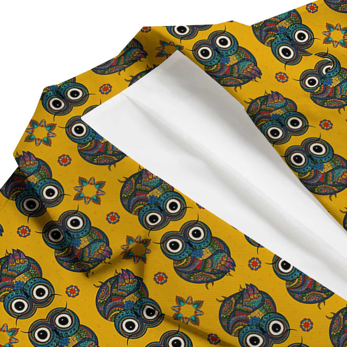 Ornamental Owl Pattern Print Men's Blazer-grizzshop