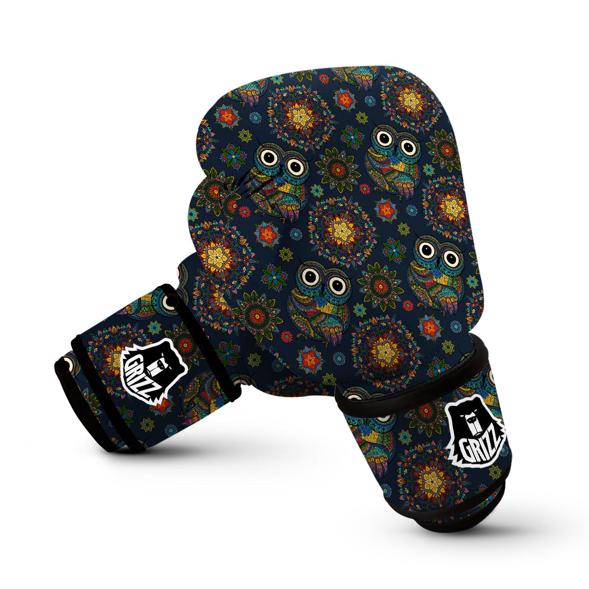 Ornamental Owl Print Pattern Boxing Gloves-grizzshop