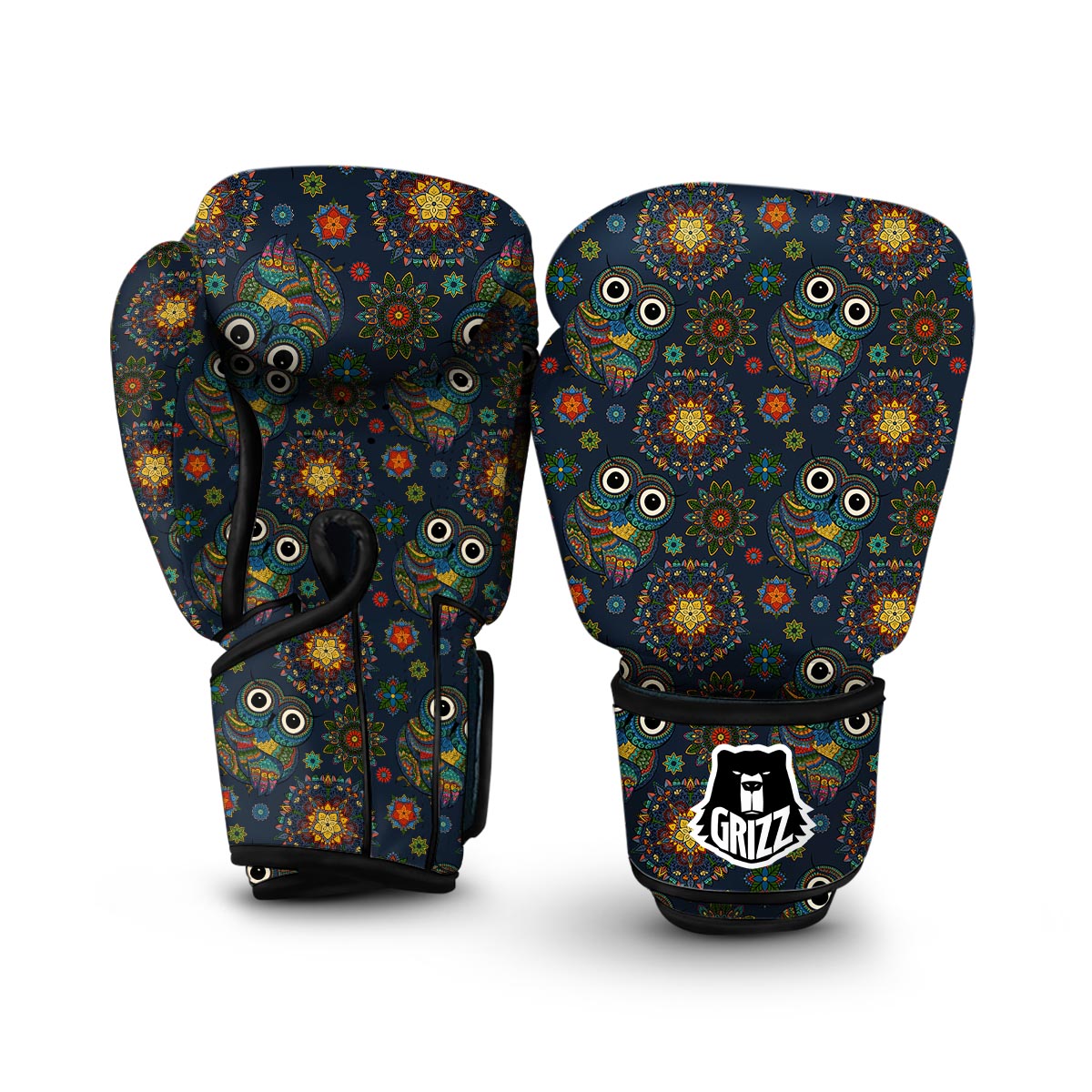 Ornamental Owl Print Pattern Boxing Gloves-grizzshop