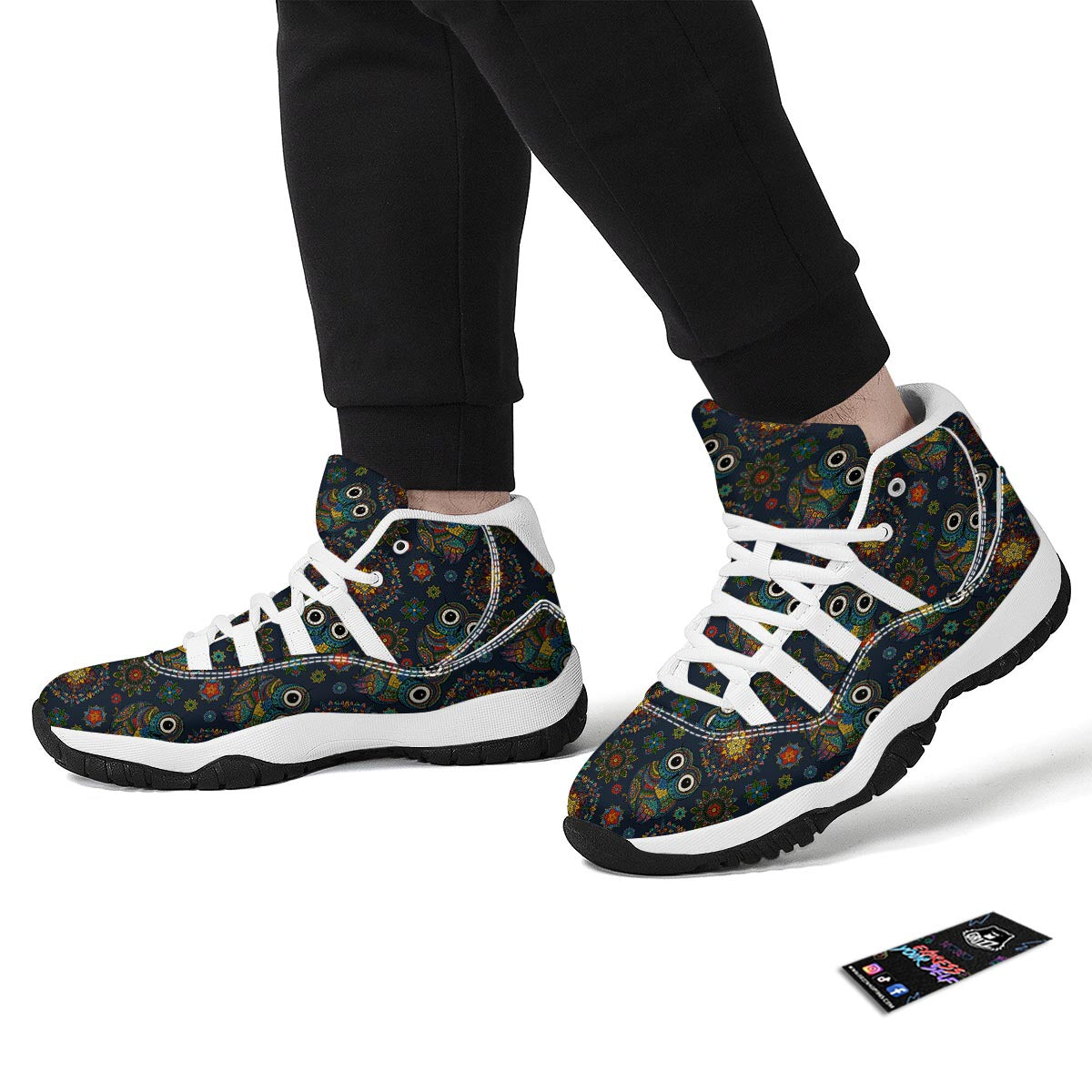 Ornamental Owl Print Pattern White Bball Shoes-grizzshop
