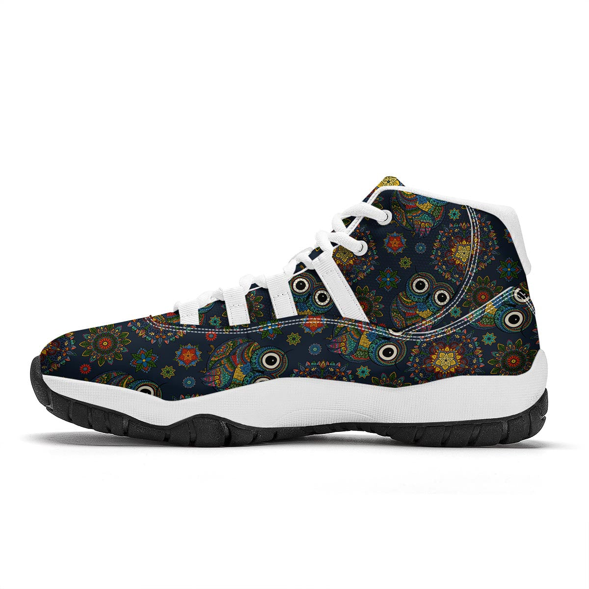 Ornamental Owl Print Pattern White Bball Shoes-grizzshop