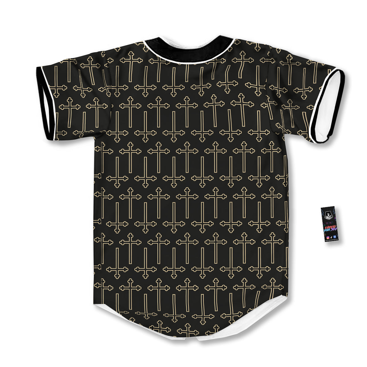 Orthodox Beige And Black Print Pattern Baseball Jersey-grizzshop