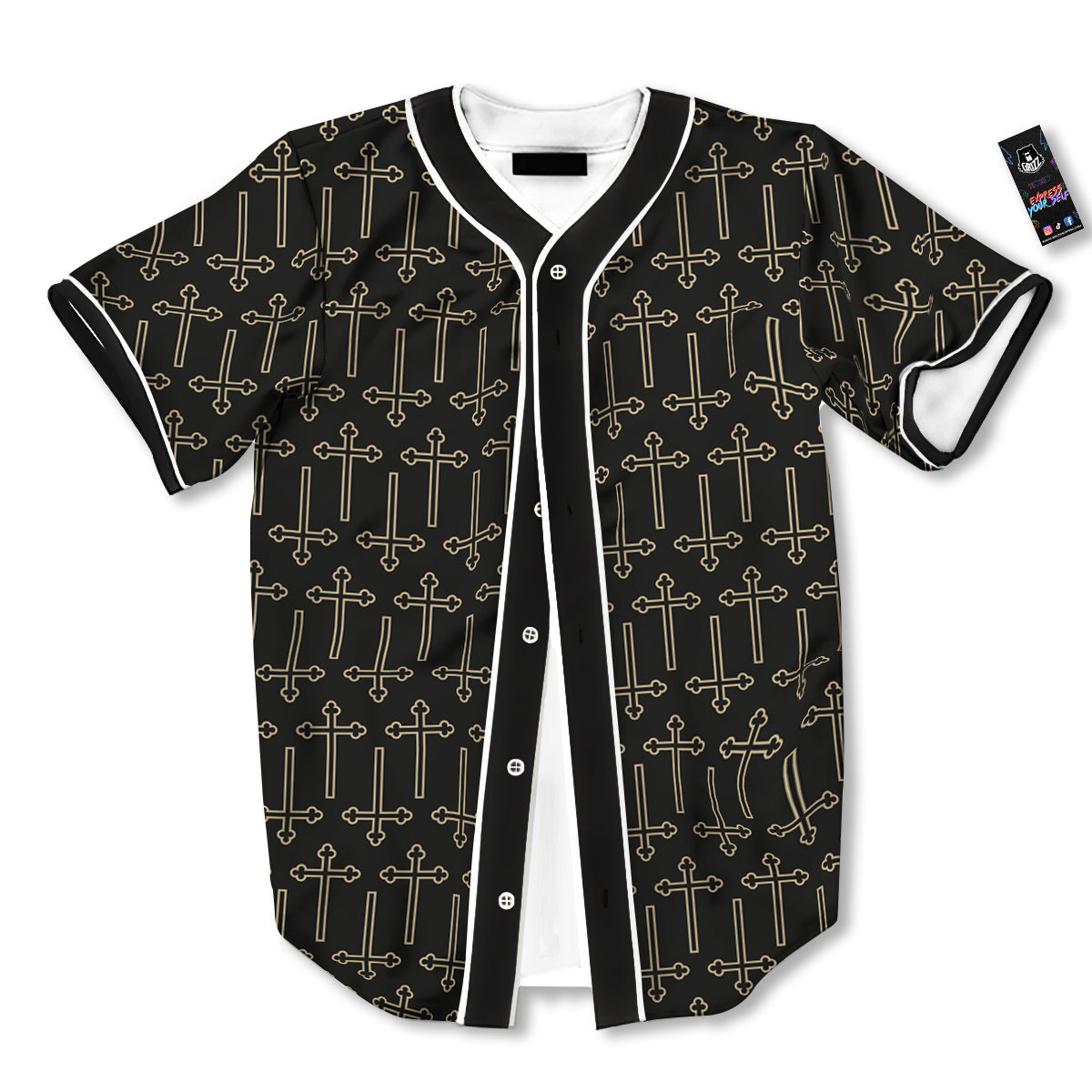 Orthodox Beige And Black Print Pattern Baseball Jersey-grizzshop