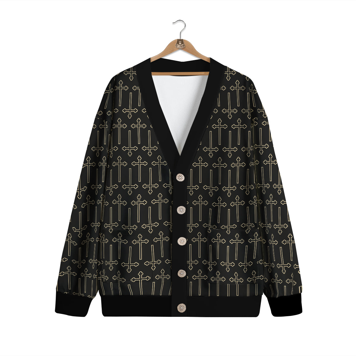 Orthodox Beige And Black Print Pattern Cardigan-grizzshop