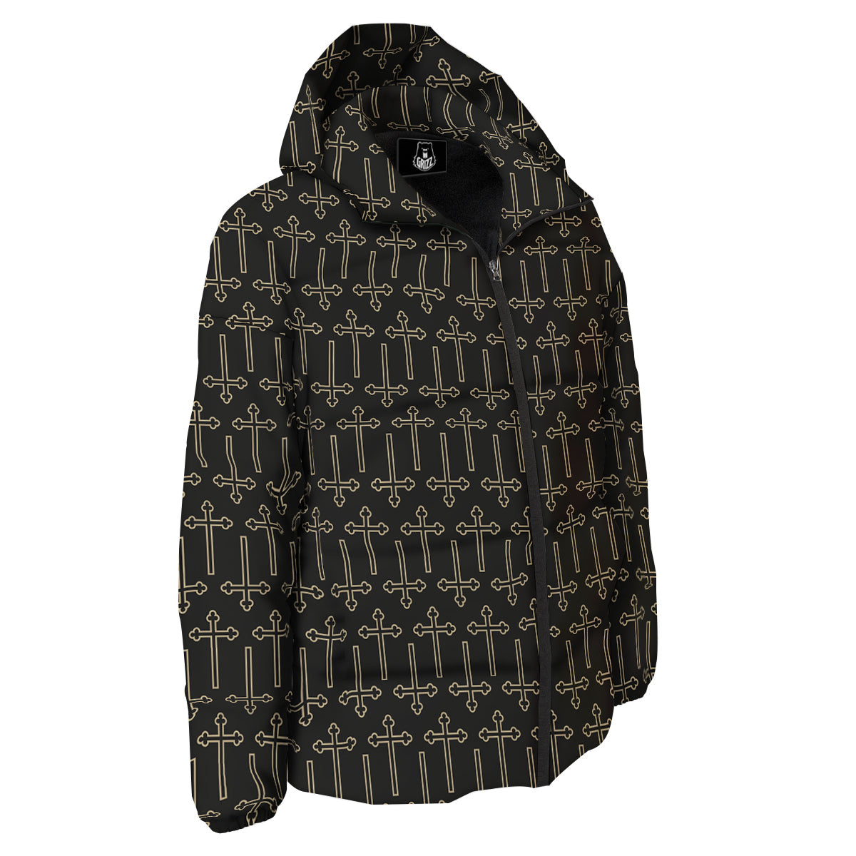 Orthodox Beige And Black Print Pattern Down Jacket-grizzshop
