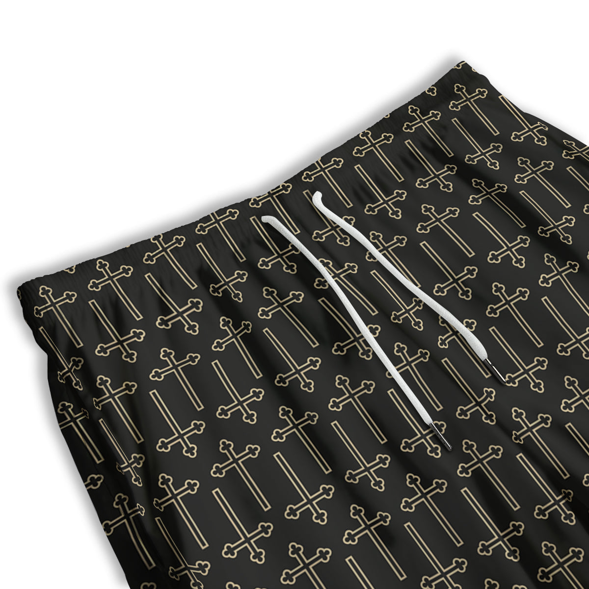 Orthodox Beige And Black Print Pattern Men's Athletic Shorts