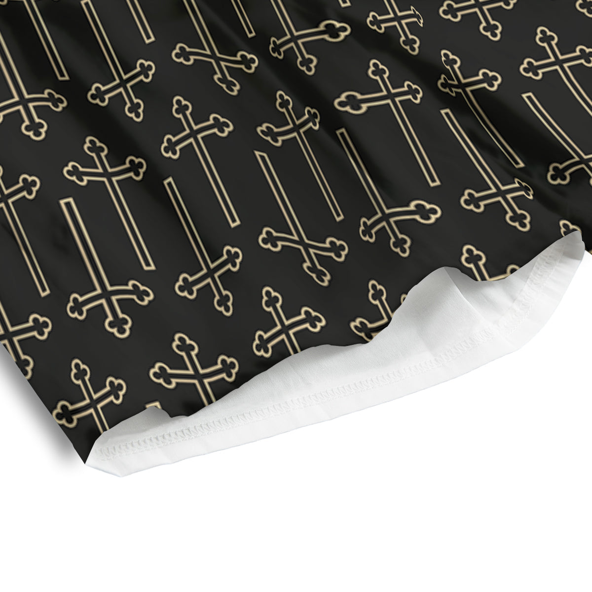 Orthodox Beige And Black Print Pattern Men's Athletic Shorts