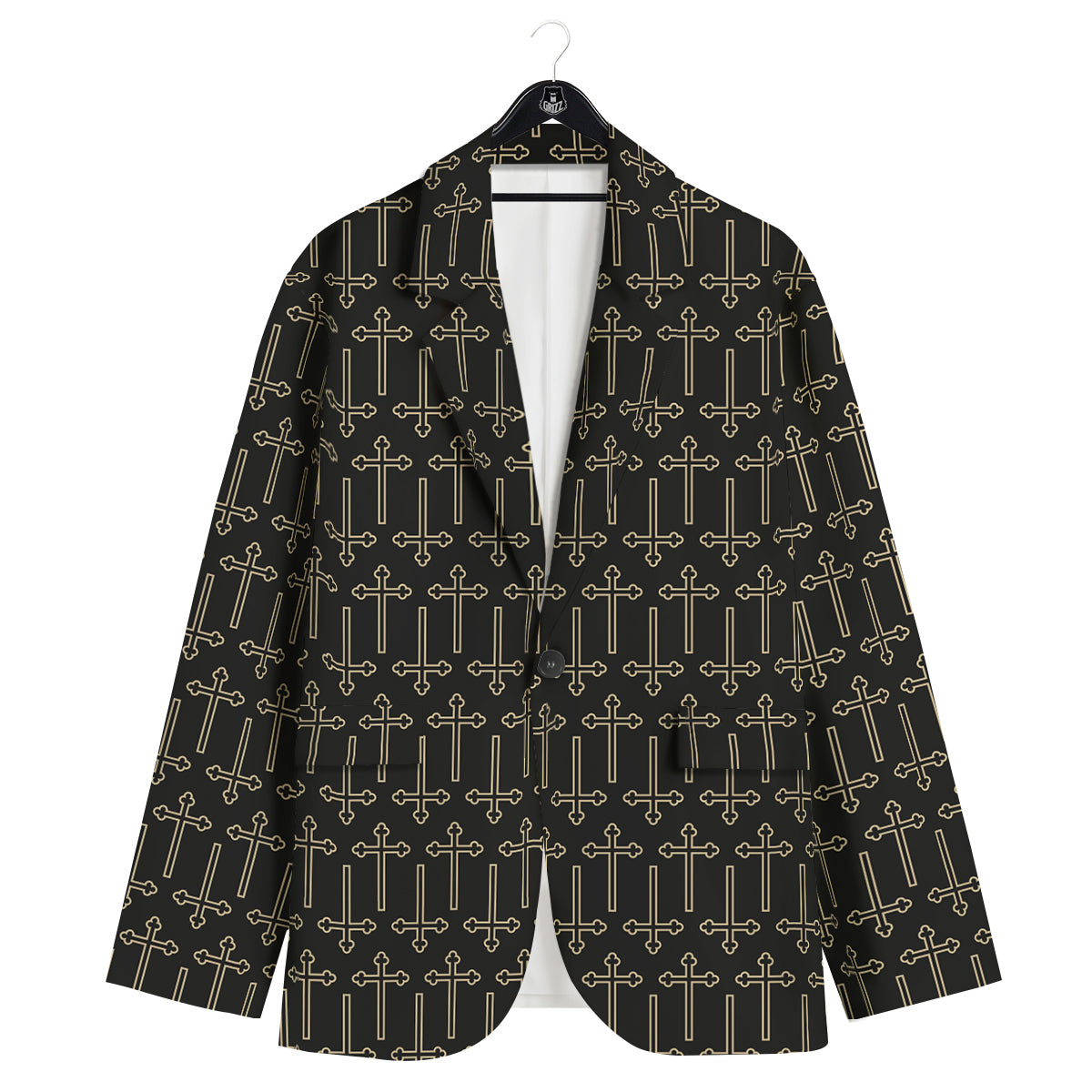 Orthodox Beige And Black Print Pattern Men's Sport Coat-grizzshop