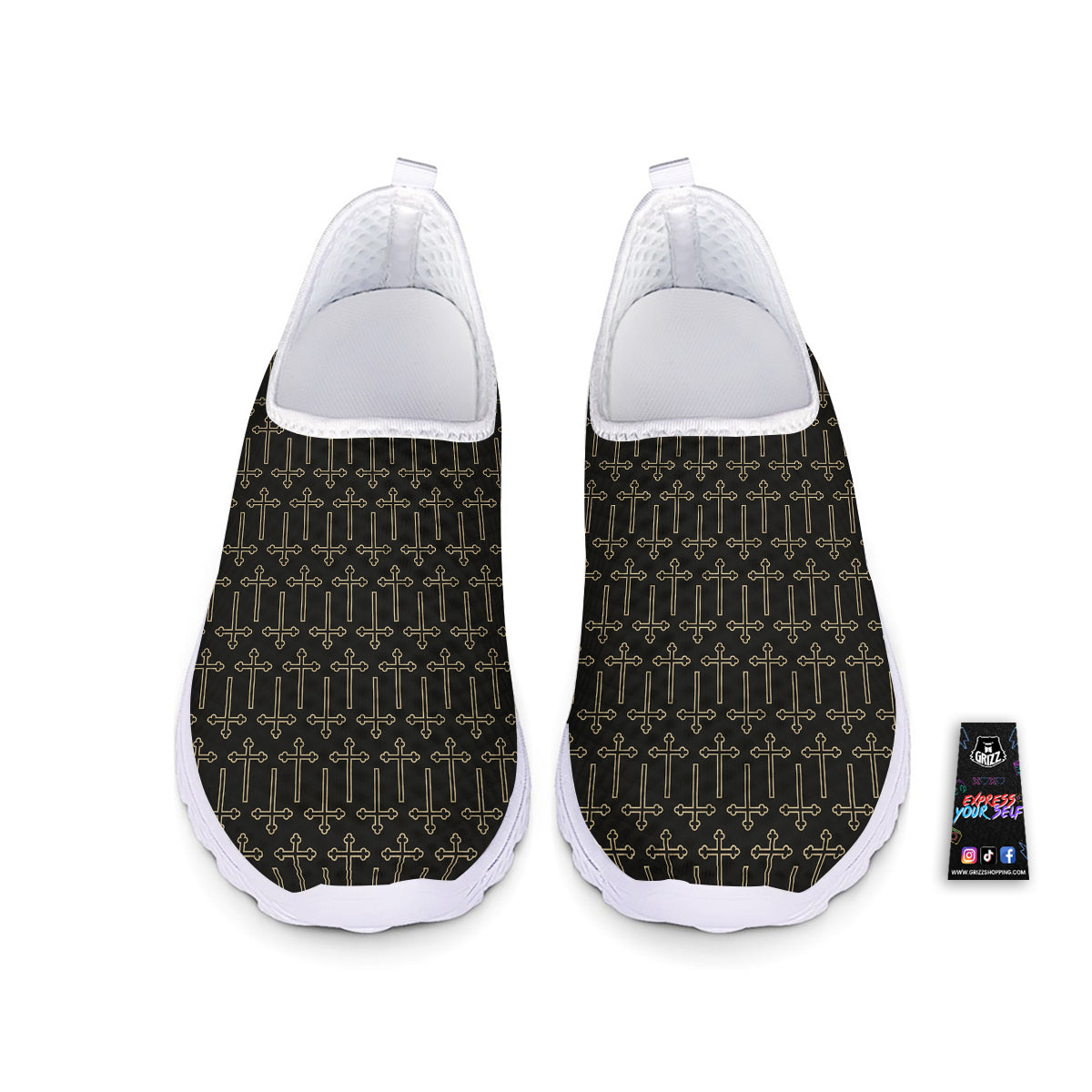 Orthodox Beige And Black Print Pattern Nurse Shoes-grizzshop