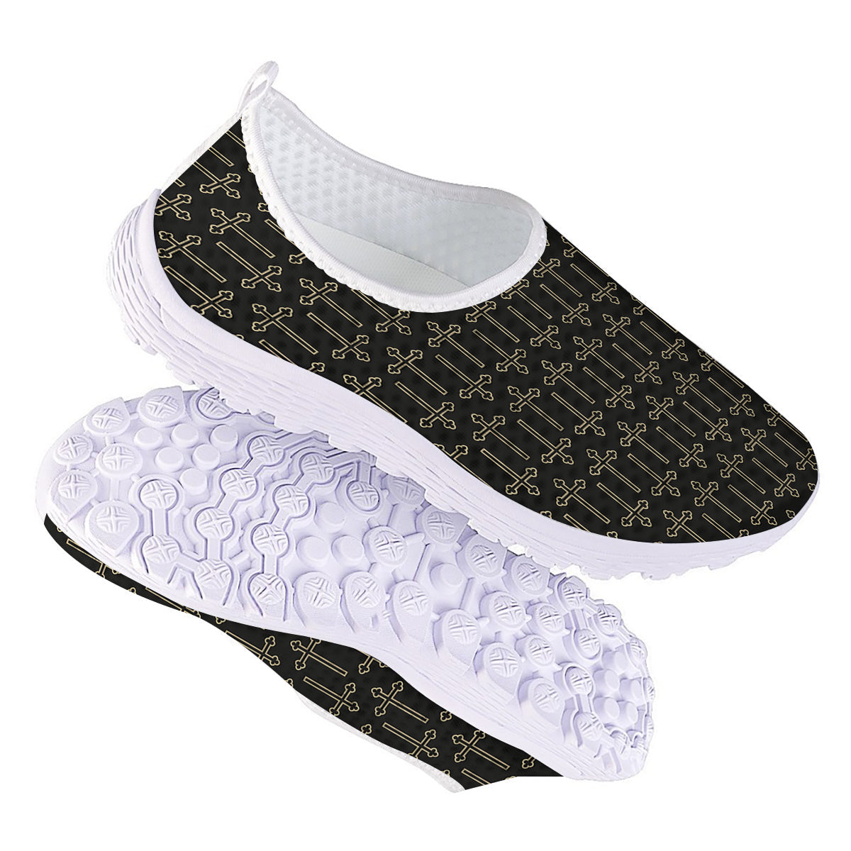 Orthodox Beige And Black Print Pattern Nurse Shoes-grizzshop
