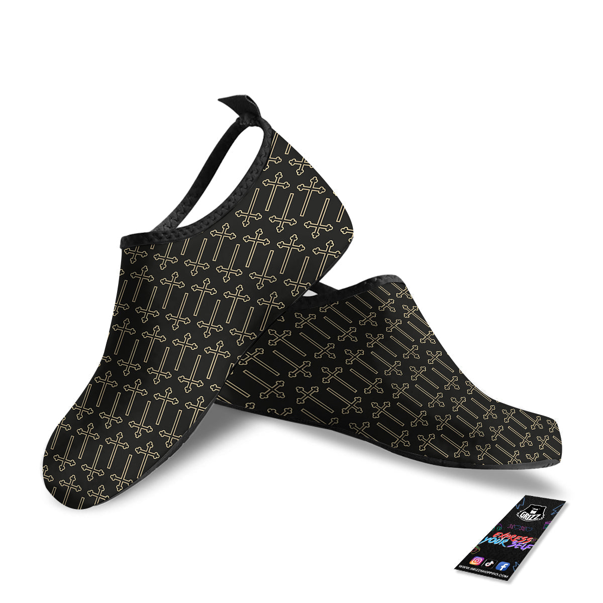 Orthodox Beige And Black Print Pattern Water Shoes-grizzshop