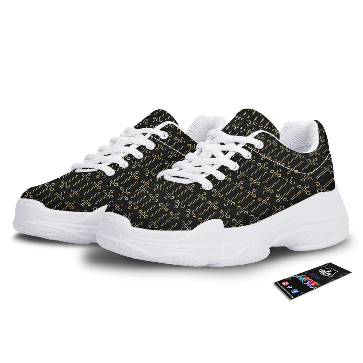 Orthodox Beige And Black Print Pattern White Chunky Shoes-grizzshop