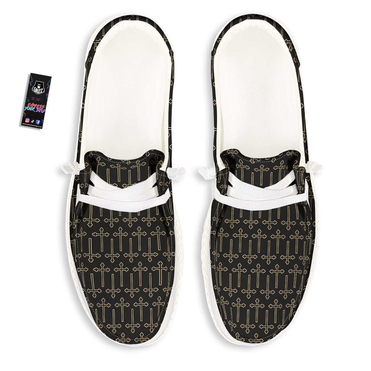 Orthodox Beige And Black Print Pattern White Loafers-grizzshop