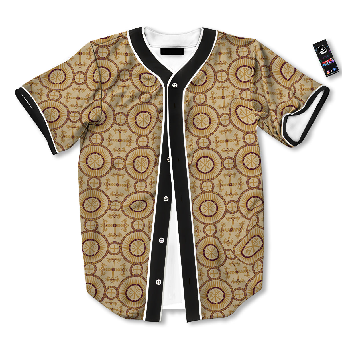 Orthodox Black And Beige Print Pattern Baseball Jersey-grizzshop
