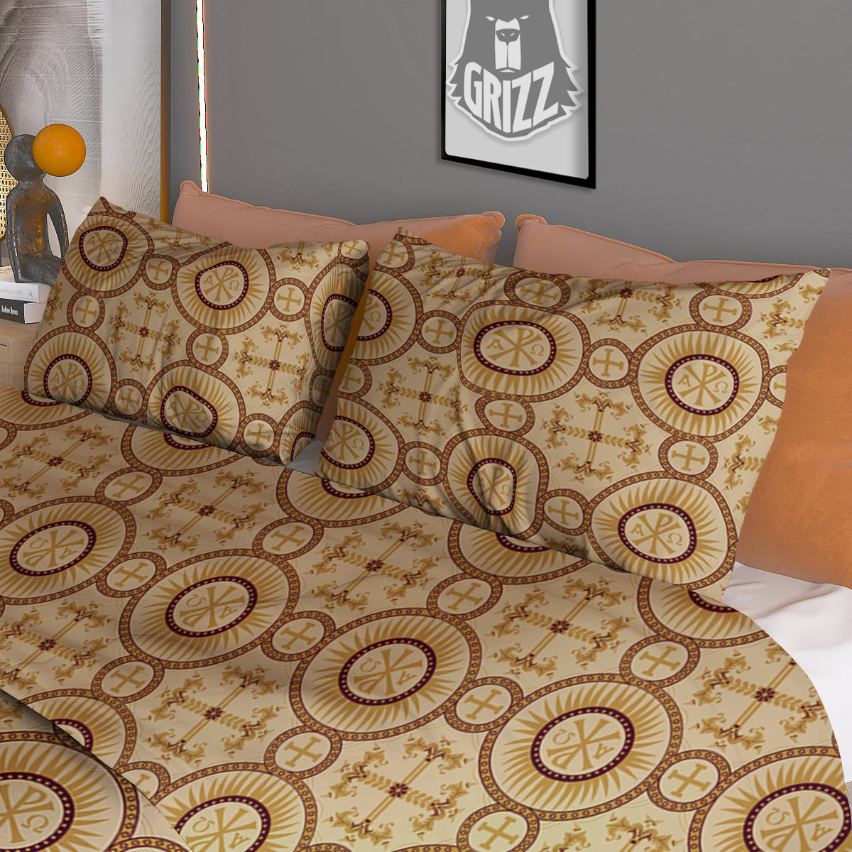 Orthodox Black And Beige Print Pattern Duvet Cover Bedding Set