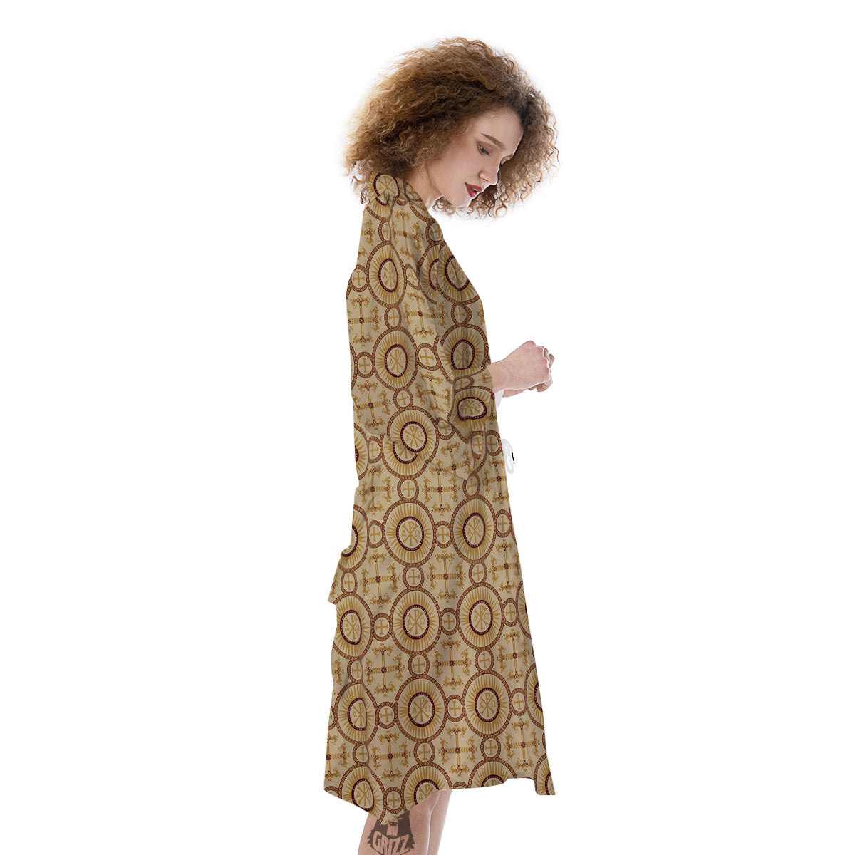 Orthodox Black And Beige Print Pattern Kimono-grizzshop