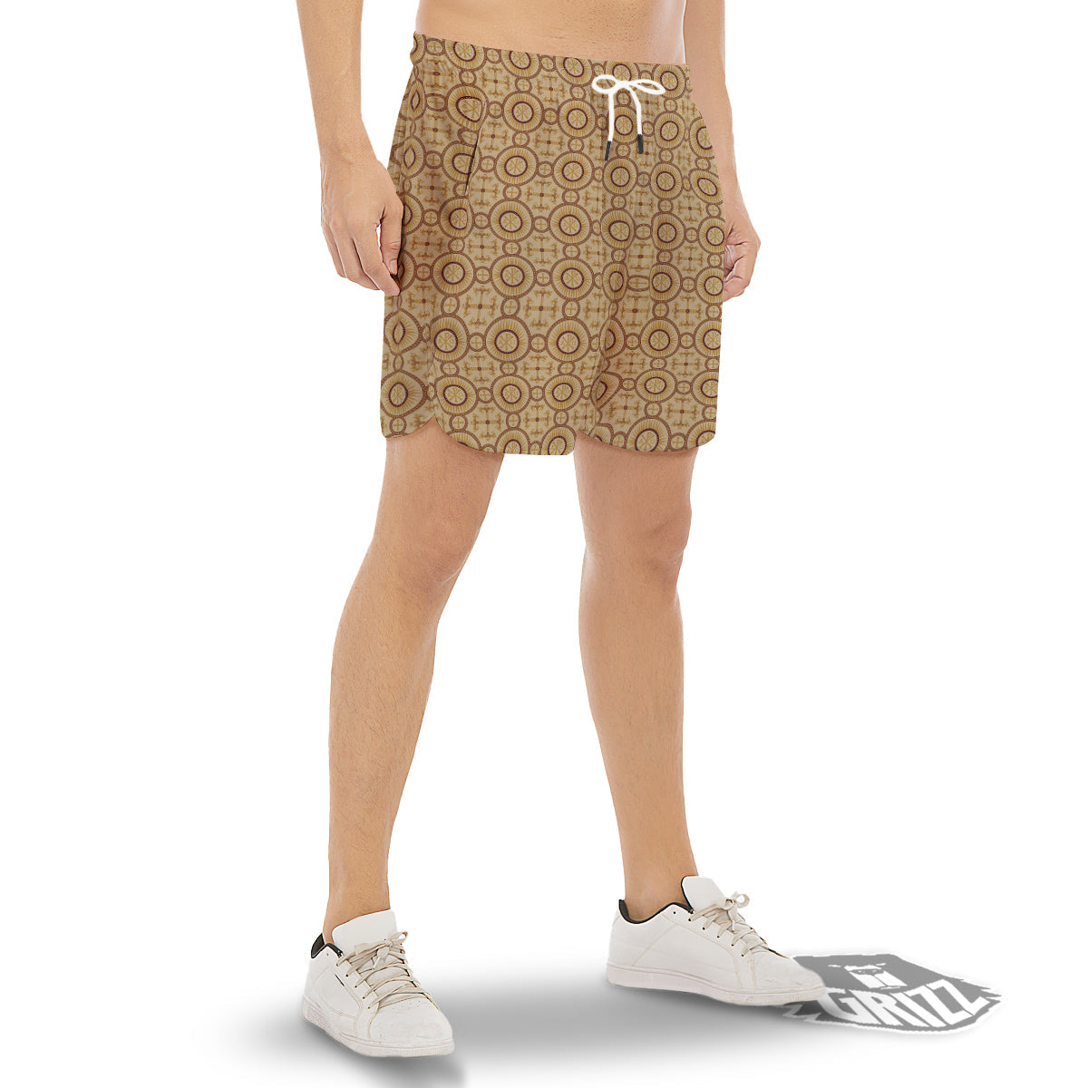 Orthodox Black And Beige Print Pattern Men's Gym Shorts-grizzshop