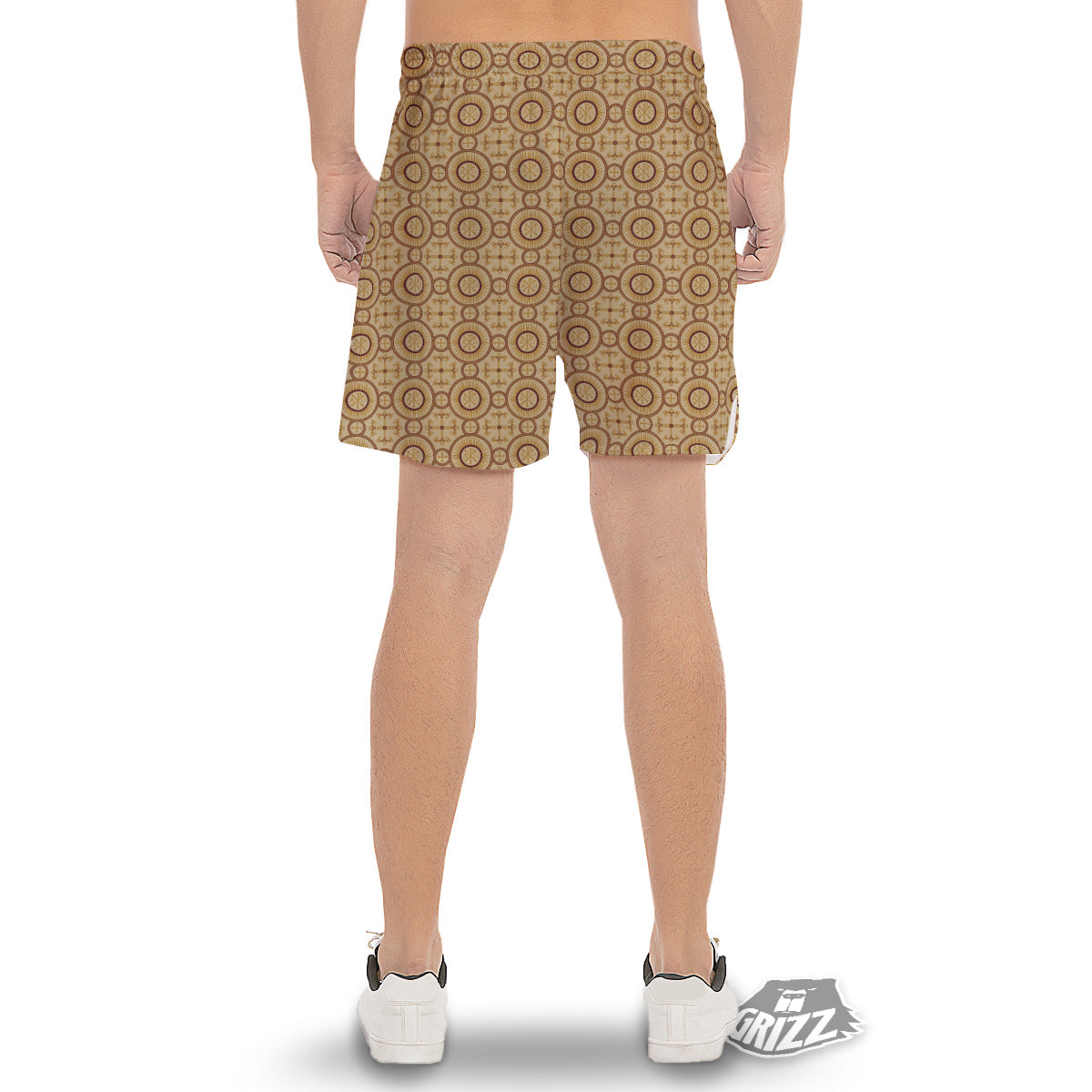 Orthodox Black And Beige Print Pattern Men's Gym Shorts-grizzshop