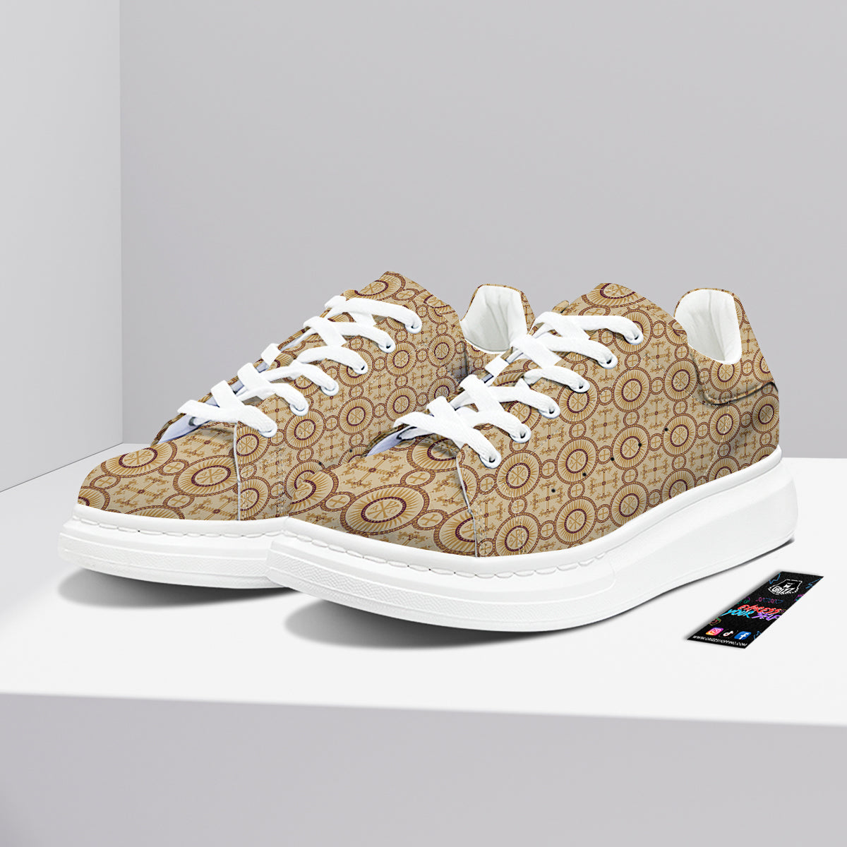 Orthodox Black And Beige Print Pattern Platform Shoes-grizzshop