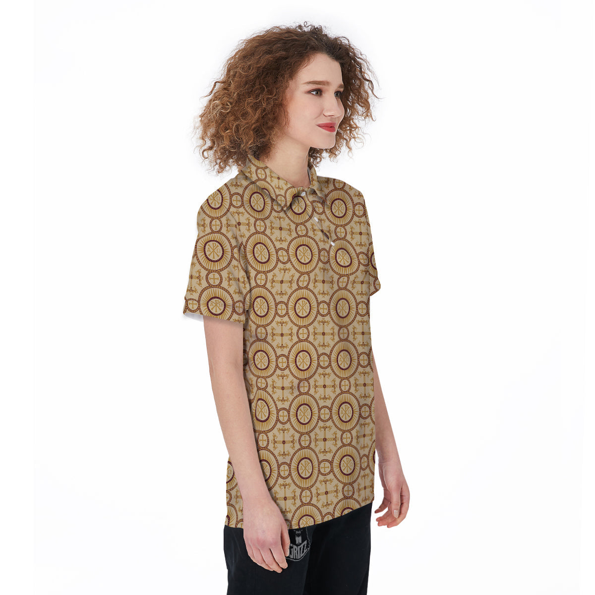 Orthodox Black And Beige Print Pattern Women's Golf Shirts-grizzshop