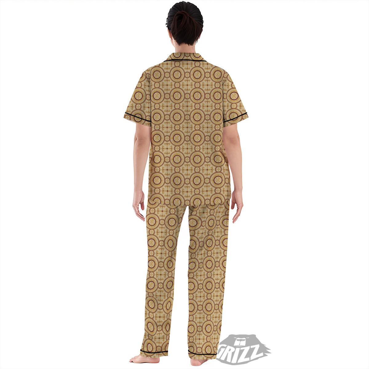 Orthodox Black And Beige Print Pattern Women's Pajamas Set-grizzshop