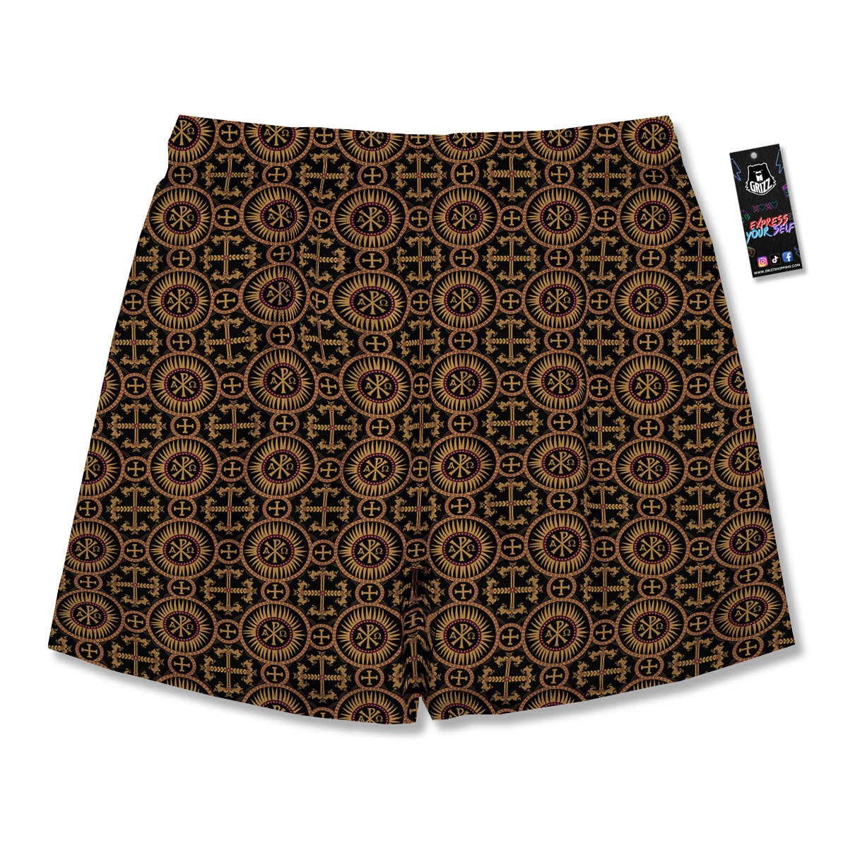 Orthodox Black And Gold Print Pattern Men's Running Shorts-grizzshop