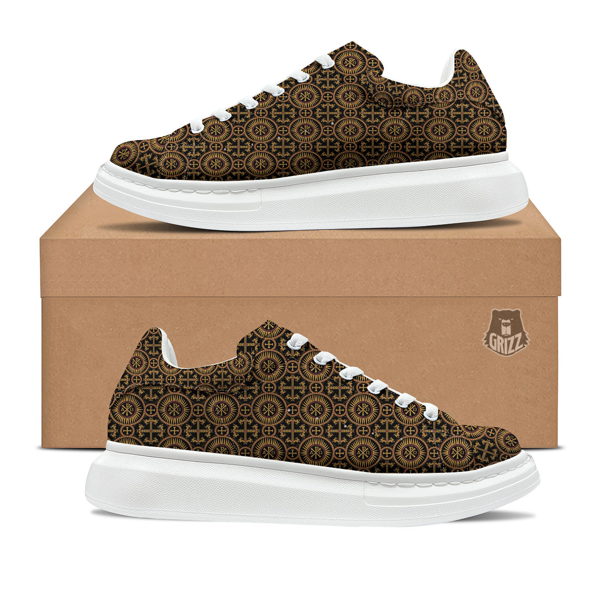 Orthodox Black And Gold Print Pattern Platform Shoes-grizzshop