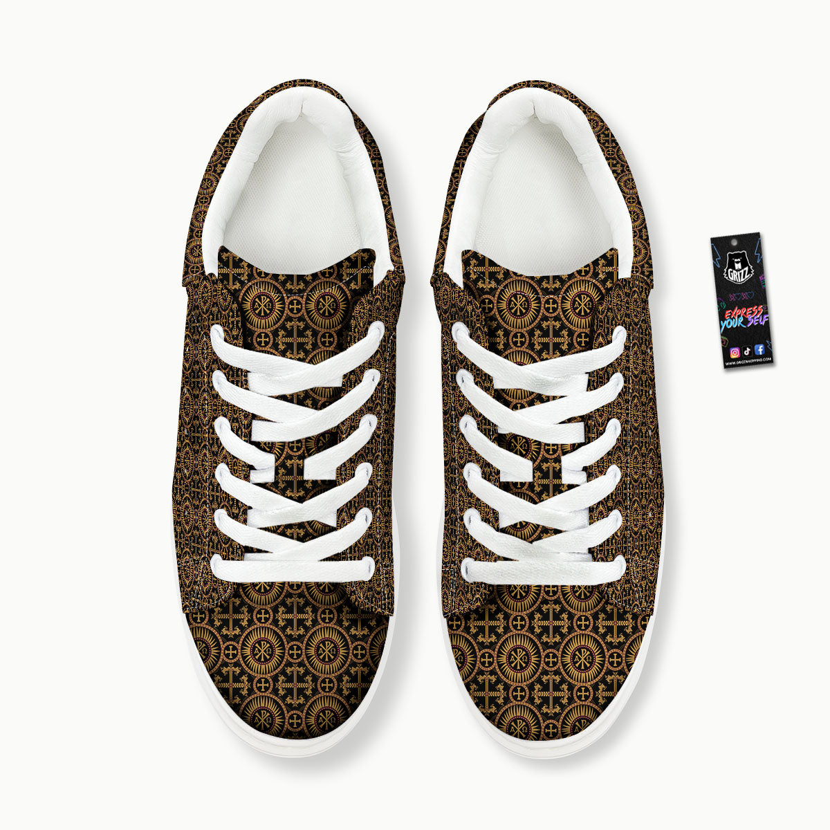 Orthodox Black And Gold Print Pattern Platform Shoes-grizzshop