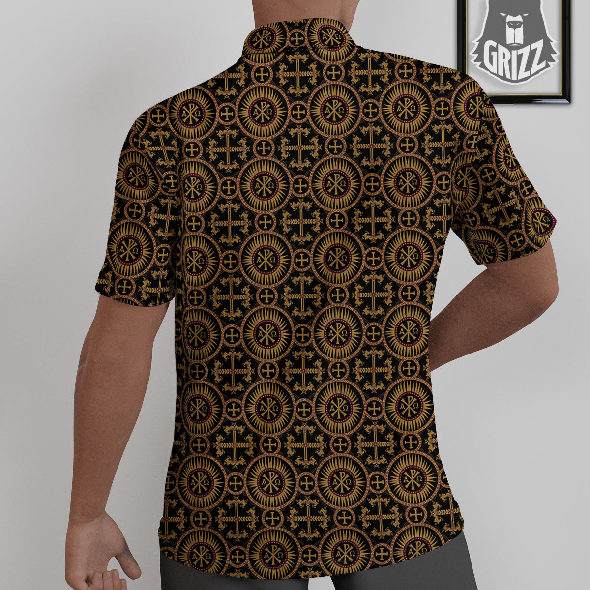 Orthodox Black And Gold Print Pattern Untucked Shirts-grizzshop