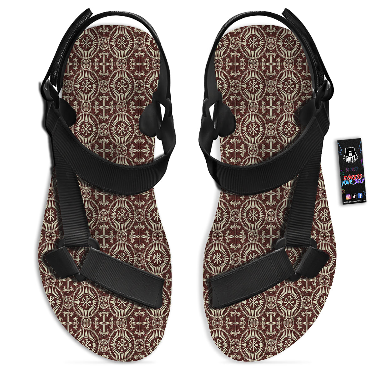 Orthodox Classic Print Pattern Black Open Toe Sandals-grizzshop