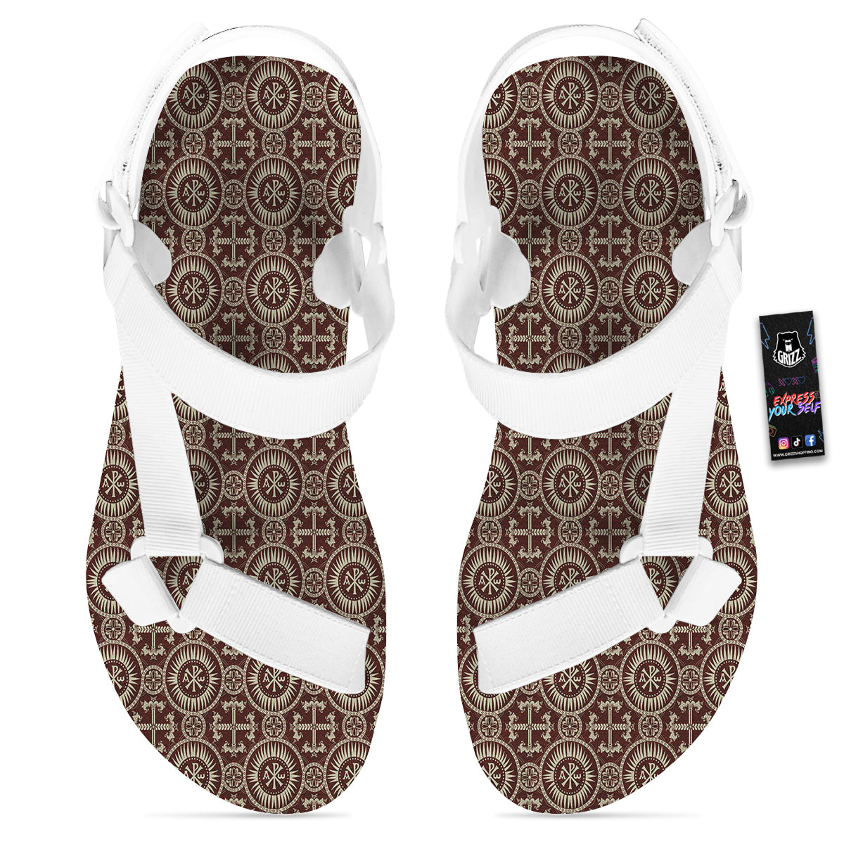 Orthodox Classic Print Pattern White Open Toe Sandals-grizzshop