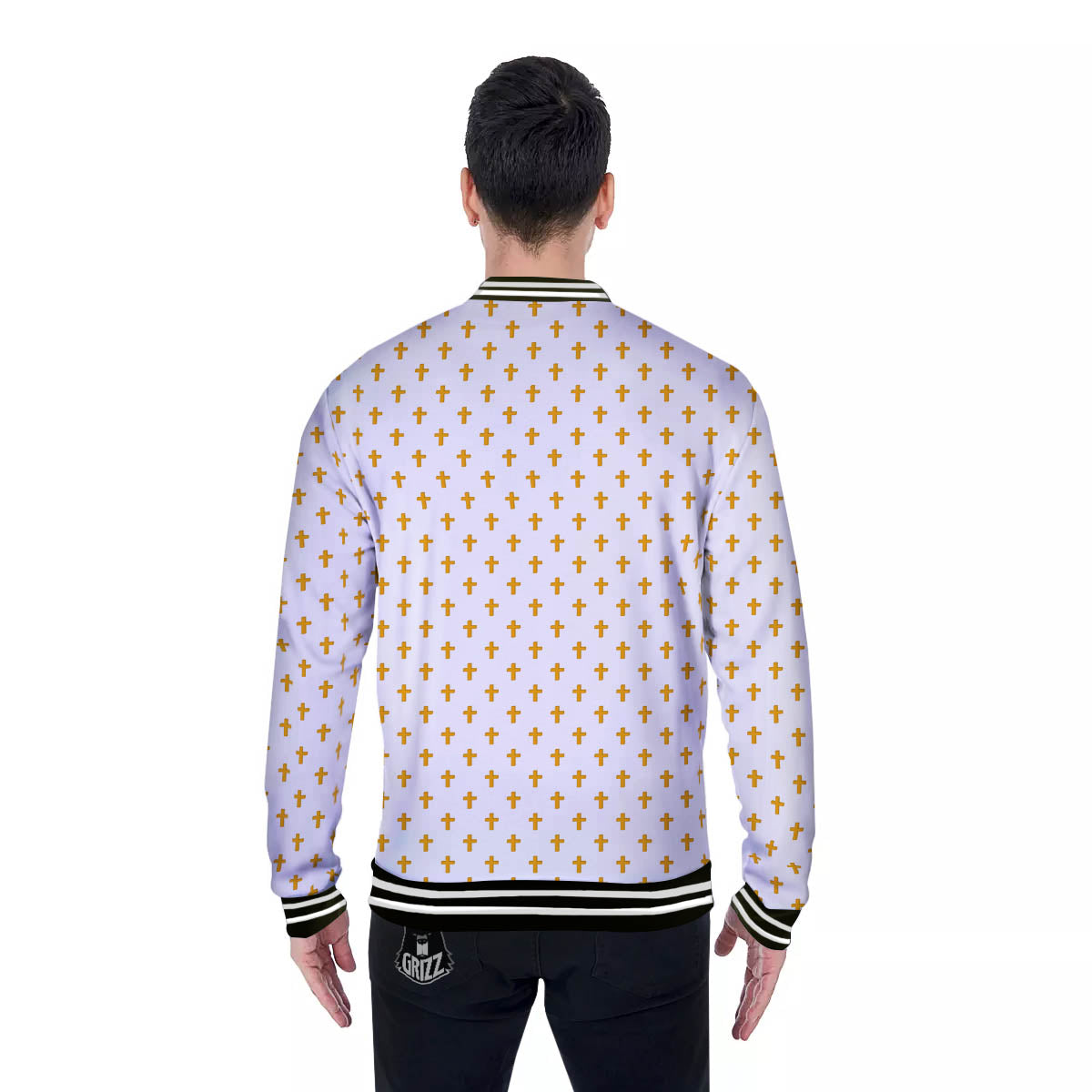 Orthodox Cross Print Pattern Baseball Jacket-grizzshop