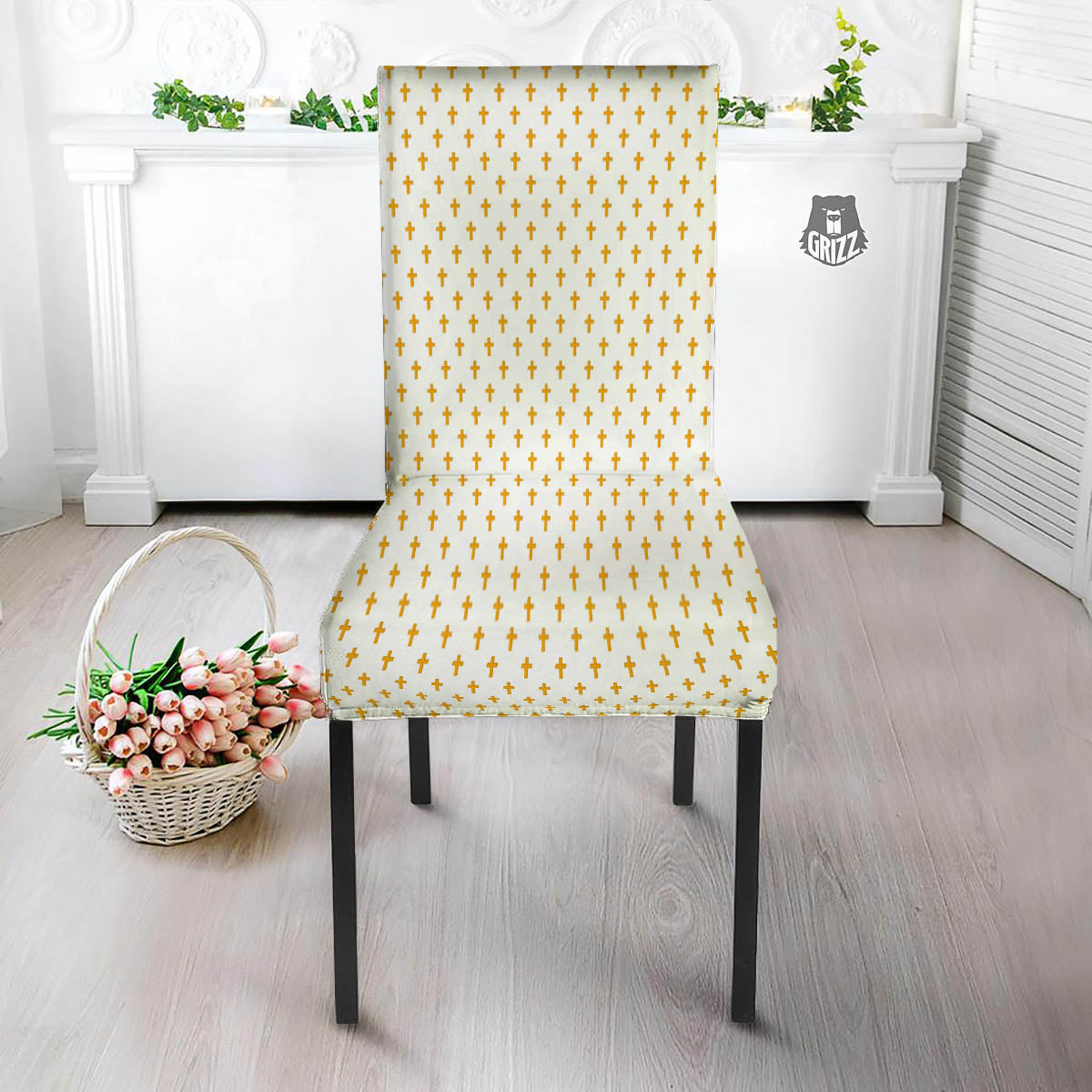 Orthodox Cross Print Pattern Dining Chair Slipcover-grizzshop