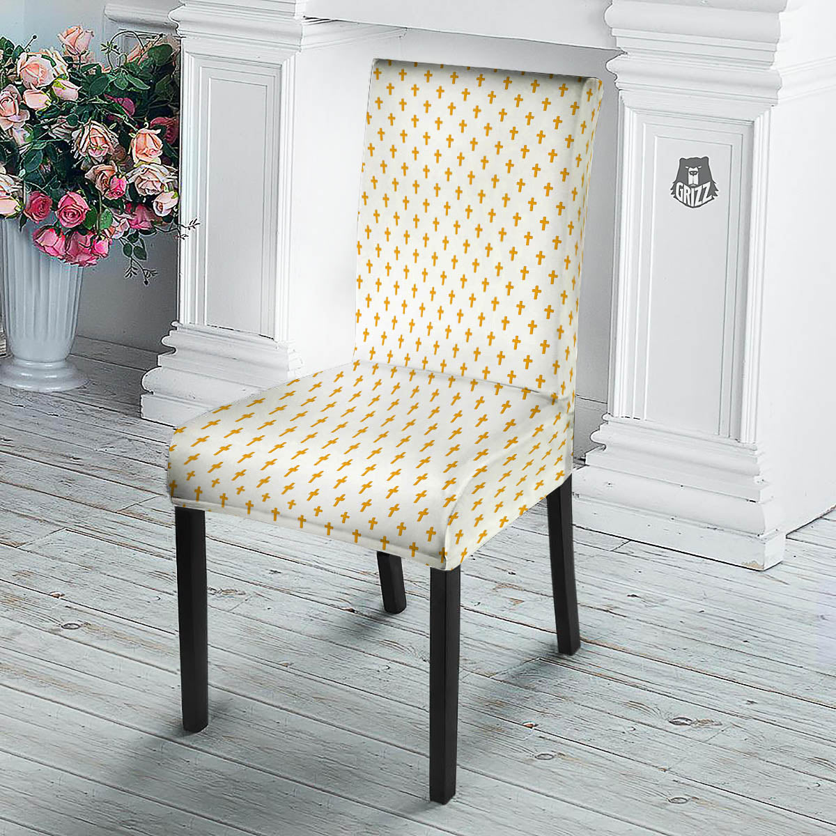 Orthodox Cross Print Pattern Dining Chair Slipcover-grizzshop