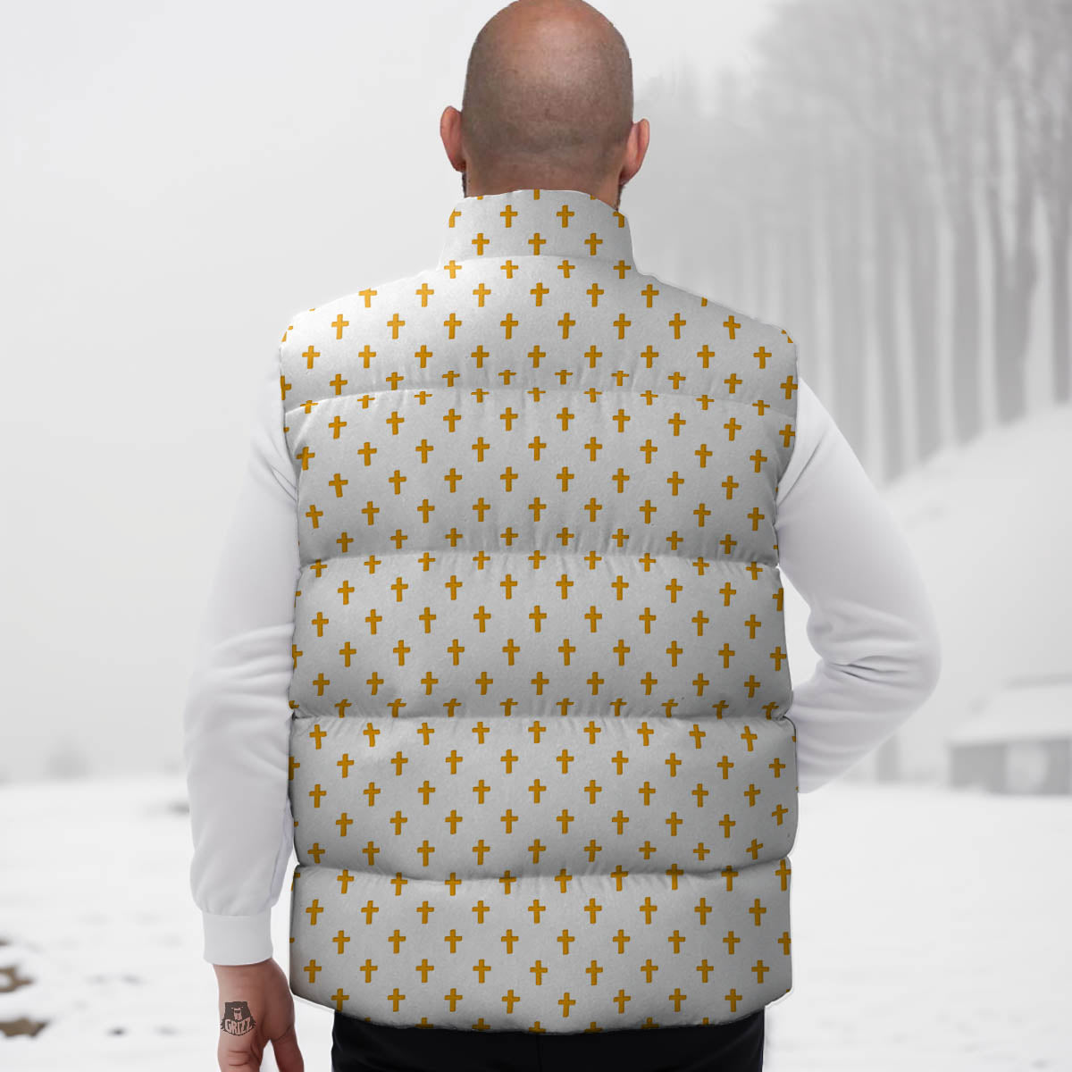 Orthodox Cross Print Pattern Down Vest-grizzshop