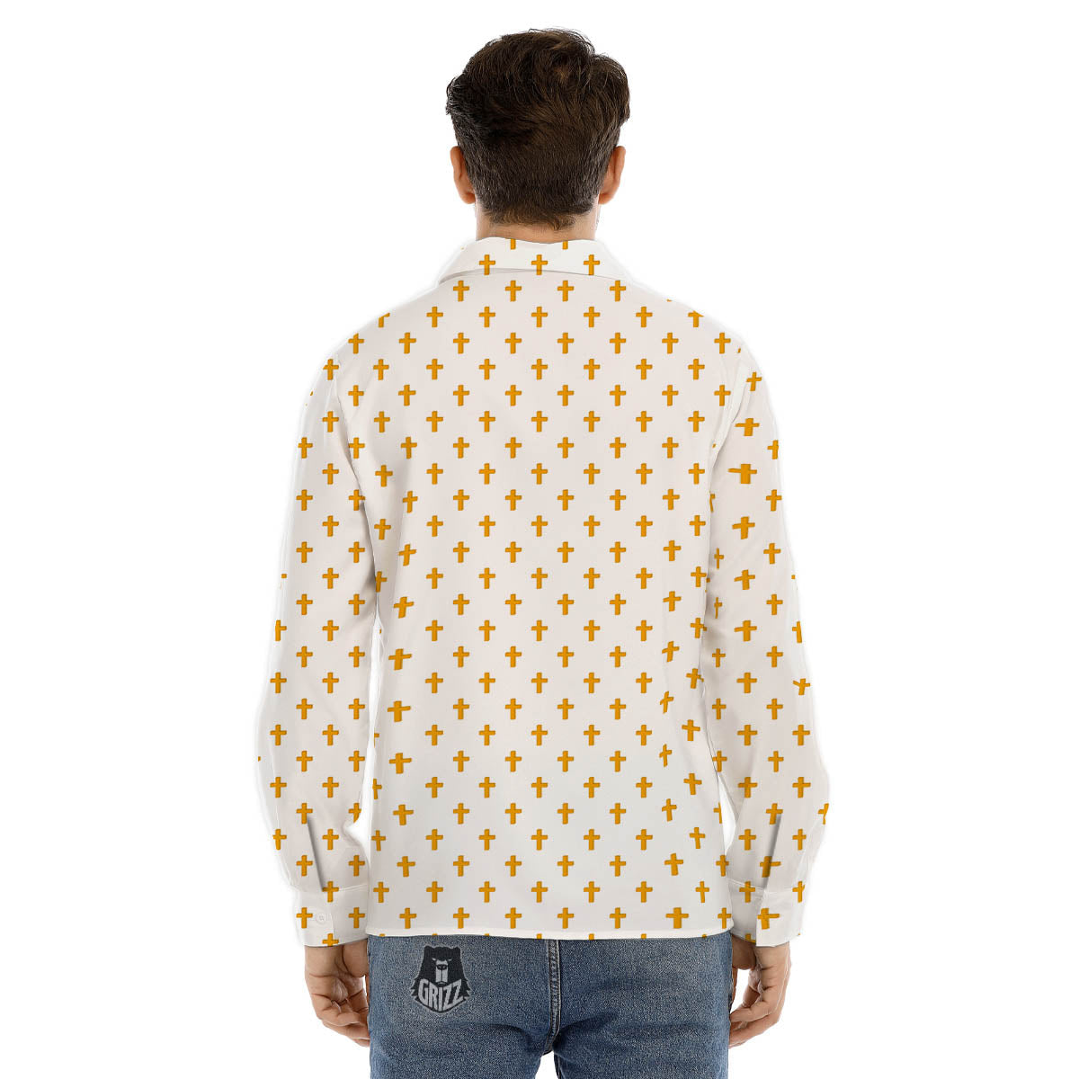 Orthodox Cross Print Pattern Men's Dress Shirts-grizzshop
