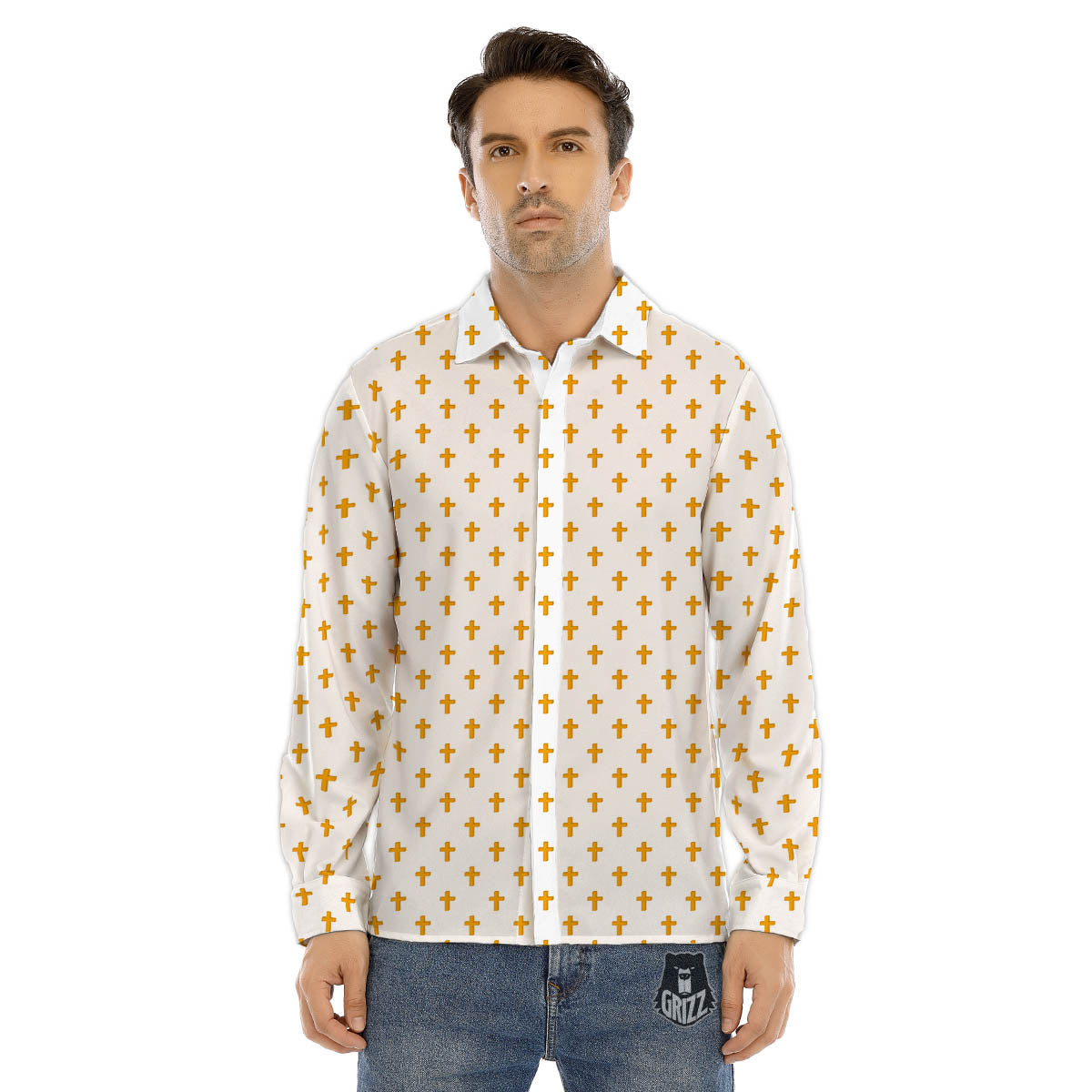 Orthodox Cross Print Pattern Men's Dress Shirts-grizzshop