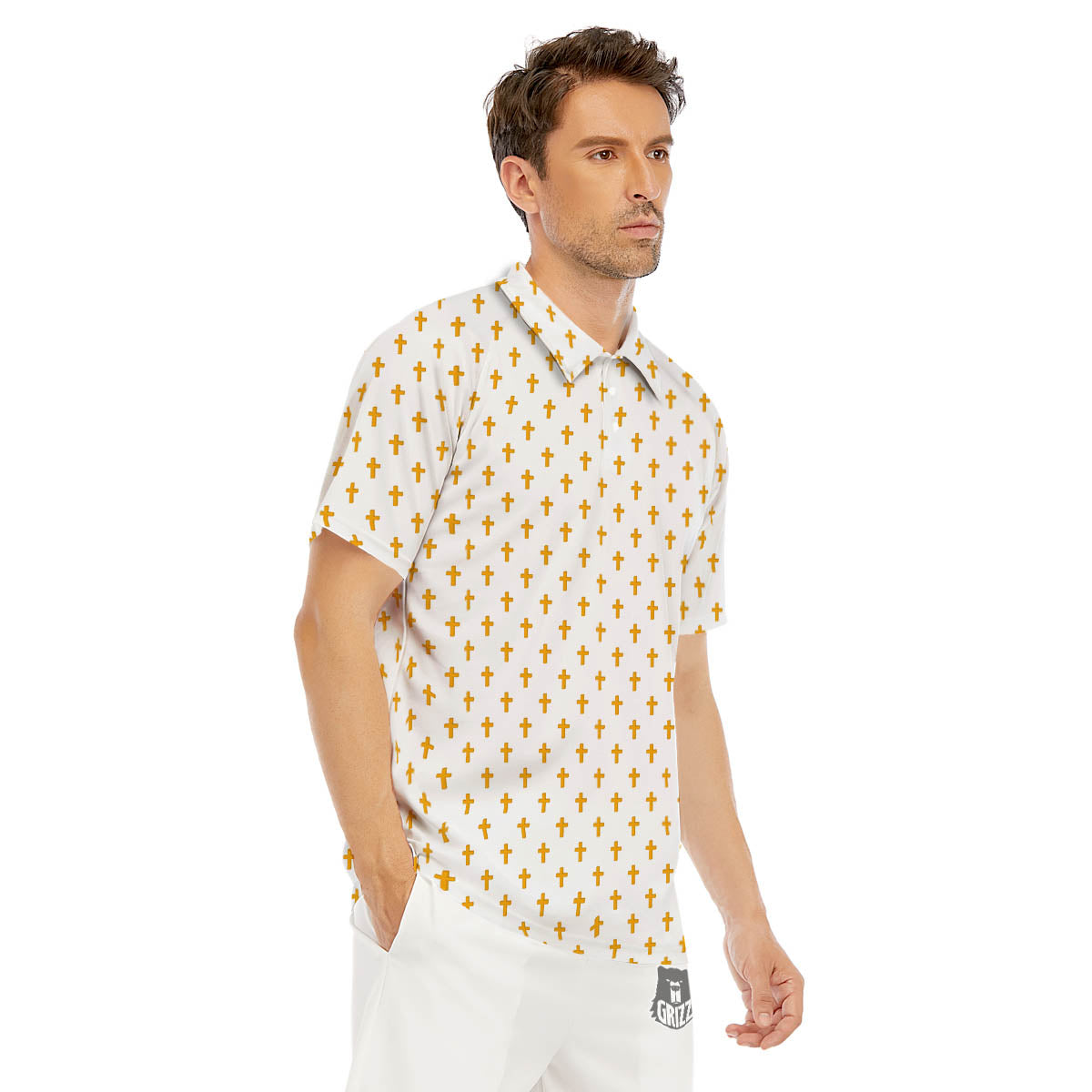 Orthodox Cross Print Pattern Men's Golf Shirts-grizzshop