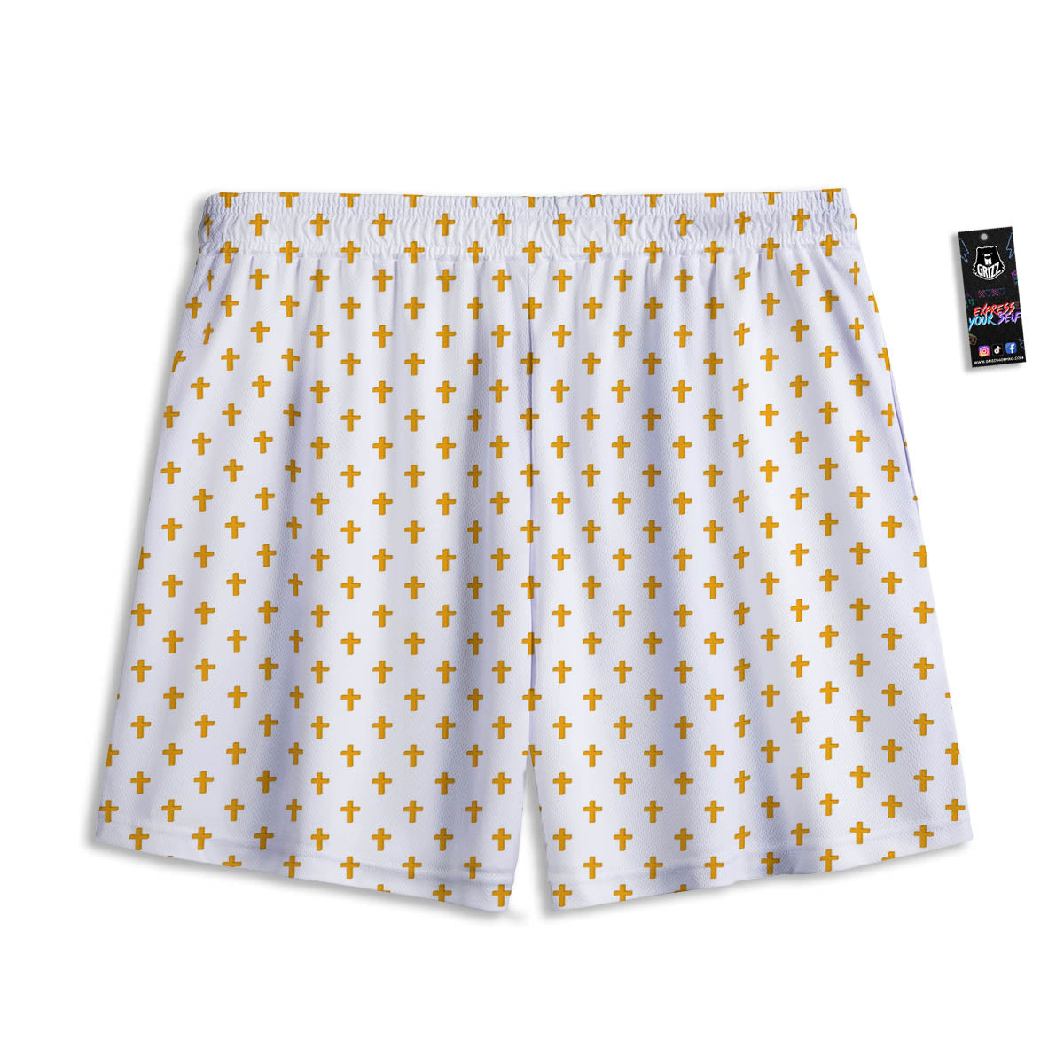Orthodox Cross Print Pattern Mesh Shorts-grizzshop