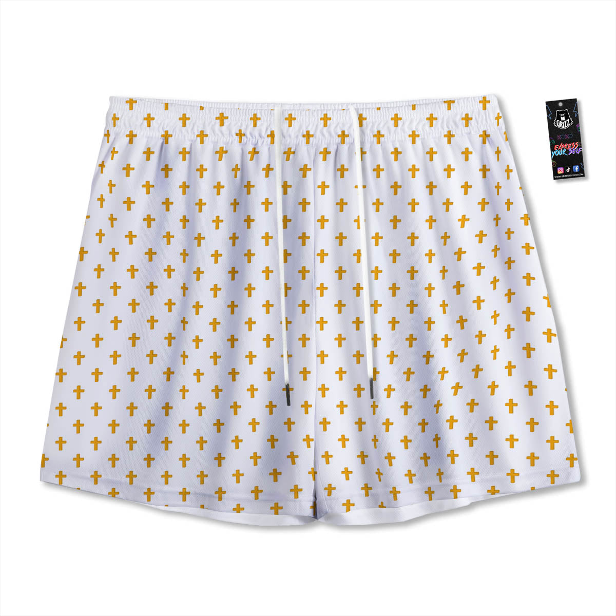 Orthodox Cross Print Pattern Mesh Shorts-grizzshop
