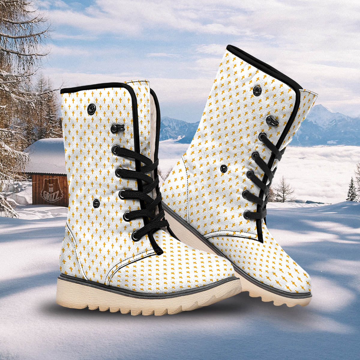 Orthodox Cross Print Pattern Snow Boots-grizzshop