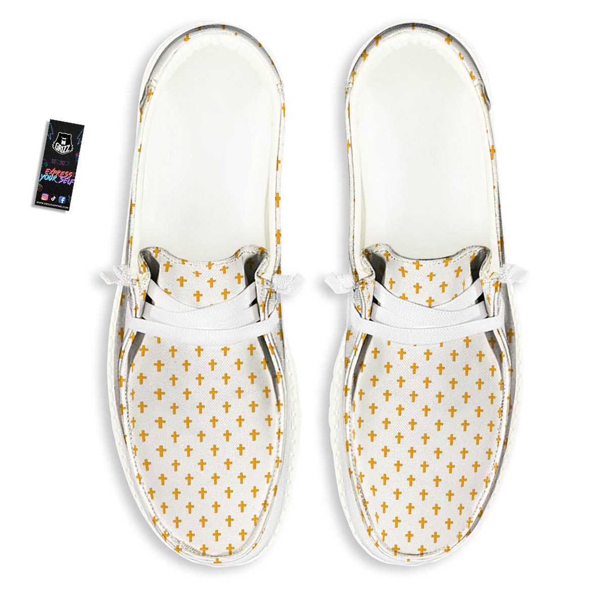 Orthodox Cross Print Pattern White Loafers-grizzshop