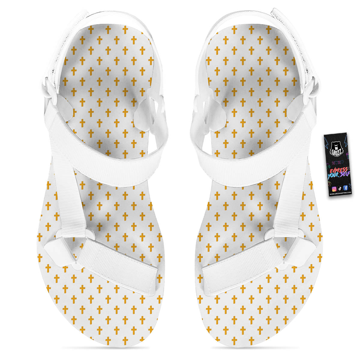 Orthodox Cross Print Pattern White Open Toe Sandals-grizzshop